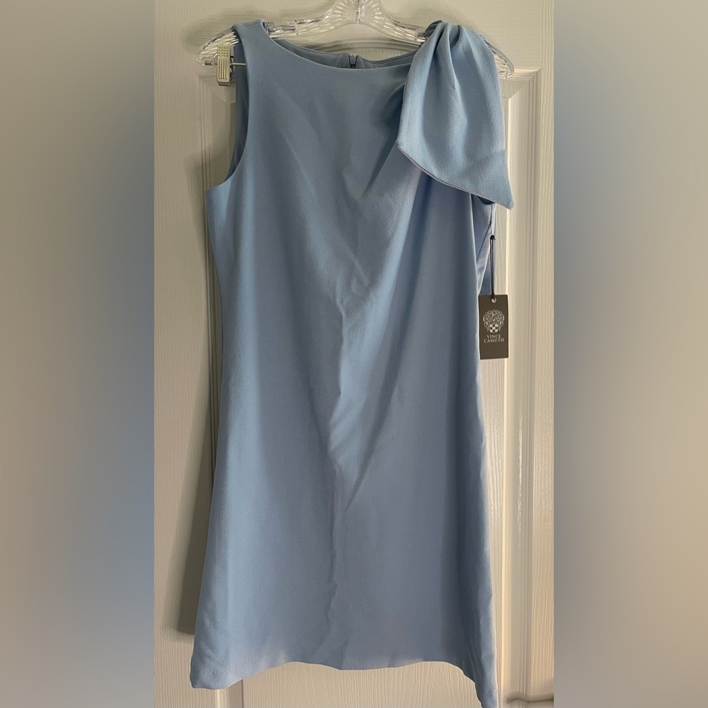 NWT Vince Camuto Light/Baby/Sky Blue Size 12 Shoulder Bow Cocktail Mini Dress.